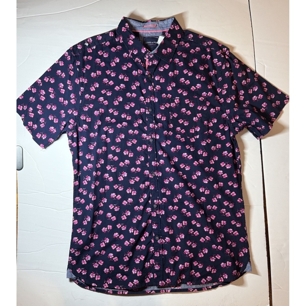 Across The Pond Men's Actual Size XL Slim Button Down Shirt Floral